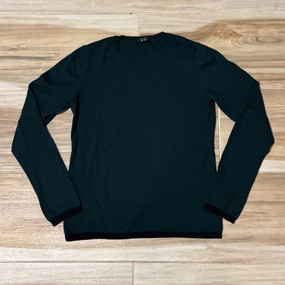 Theory Sweaters - Theory Womens Forest Green 100% Wool Crew Neck Sweater Black Trim Size L